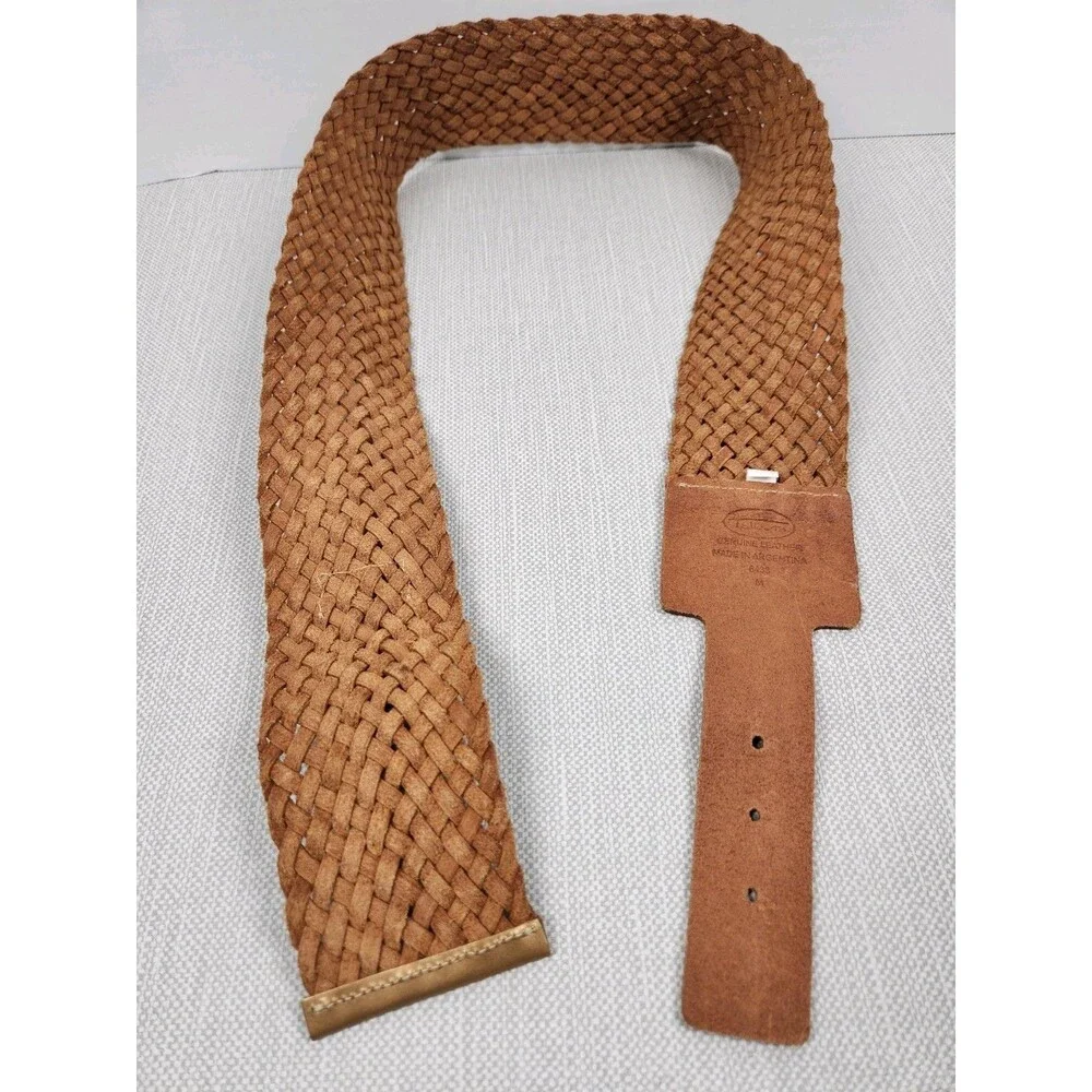 Talbots Medium Wide Belt Bronze Woven Braided Leather Boho Hippie Bohemian